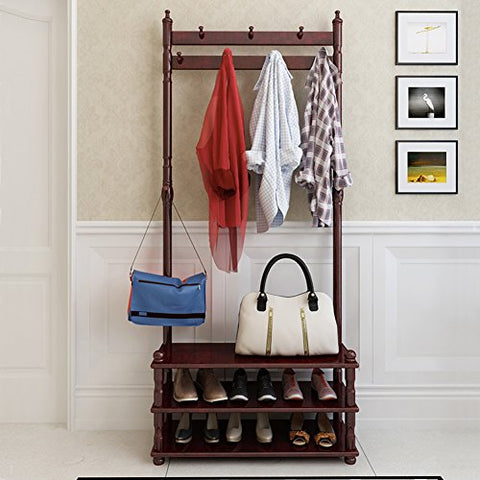 MIRUKU Multipurpose Wooden Coat and Shoe Rack, Garment Rack Waterproof Simple Assemble Coat Racks Hat Bag Rack Floor Standing Coat Rack Storage Bedroom Living Office Cloakroom-A L80cmxW30cmxH180cm