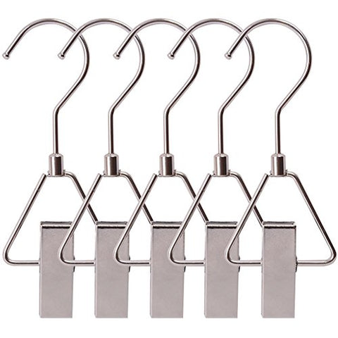 Aligle Energy Chrome Steel Heavy Duty Hanger Clips Hooks Portable Laundry Hook 360° Swivel Joint triangle Hooks Metal Clip For Laundry Drying Hanging Organizer of Boots Shoes Closet 5 Pcs