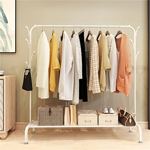 lililili Clothing garment rack heavy duty commercial grade clothes stand rack with top rod and lower storage shelf for boxes shoes boots-White 41''Lx17''Wx60''H