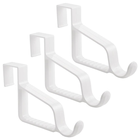 InterDesign Over the Door Valet Hook for Coats, Hats, Robes, Towels -1 Hook with Slots for Clothes Hangers, Set of 3 - White
