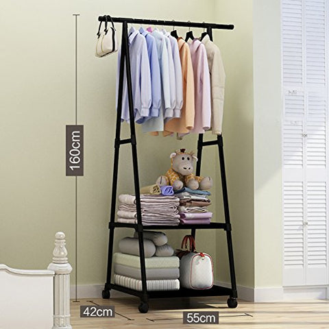 lililili Clothing garment rack coat organizer storage shelving unit entryway storage shelf with 2-tier metal Floor-standing Shelf-black 22”Wx16.5”Dx63”H