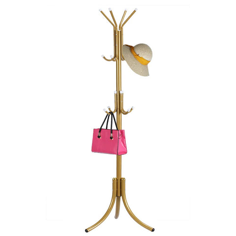 HTTH Standing Entryway Coat Rack Hat Hanger Holder 12 Hooks for Jacket Umbrella Tree Stand Metal Coat Hanger Home Decor (Gold)