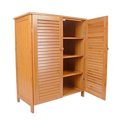 Saim 4 Tiers Bamboo Shoe Rack Closet with Doors Shoe Storage Organizer Cabinet