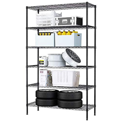 6 Tier Wire Shelving Unit Wire Shelves NSF Heavy Duty Height Adjustable Storage Wire Shelf Shelving Rack with Feet Leveler Garage Rack Kitchen Rack Office Rack Commercial Shelving - Black - 42x16x72