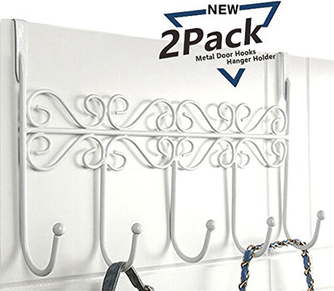PerriRock 5 Hanger Rack(2 Pack)- Decorative Metal Door Hooks Hanger Holder for Home Office Kitchen Use Coat Hook Rack (White)