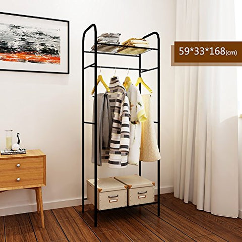 LXLA- Multilayer Iron Coat Rack Floorstanding Simple Clothes Hanger Multifunction Shelf Organizer Bedroom Vertical Korean Style Economic Type 59×33×168cm