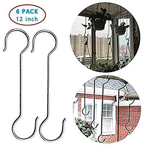 12Inch Metal Hanging Christmas S Hooks - Extra Large Shaped Hook Heavy-Duty S Hooks,for Kitchenware, Plants,Clothing store, Garden S Hook,Hotels,Hovel and workshops,Stainless steel(6-Pack)