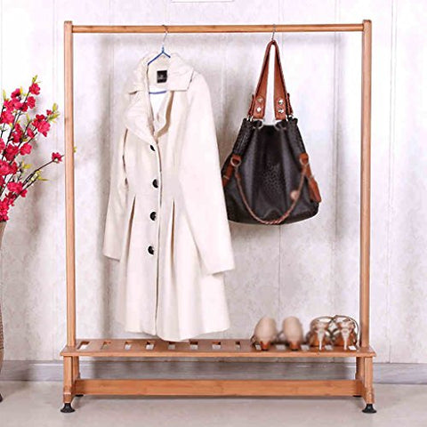 LXLA- Bamboo Floor-standing Clothes shelf Wooden Hangers Storage Coat rack 124 97 26 cm