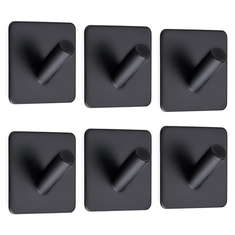 Sumnacon Stainless Steel Coat Towel Hooks, 3M Self Adhesive Closets Clothes Key Rack, 6 Pack Heavy Duty Contemporary Utility Hook for Bathroom Kitchen Bedroom Office, Matte Black Finish