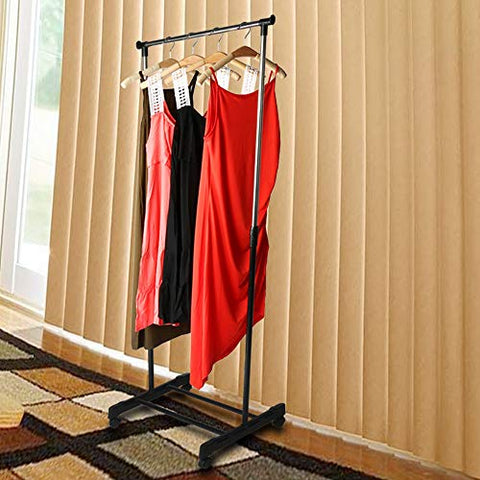 Allywit Tainless Steel Adjustable Rolling Garment Rack, Douth Rail Rolling Clothes Rack, Extensible Clothing Hanging Rack (Black & Silver)