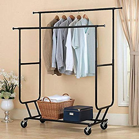 TNPSHOP Commercial Heavy Duty Clothing Garment Rack Rolling Scalable Rod Double Hanger