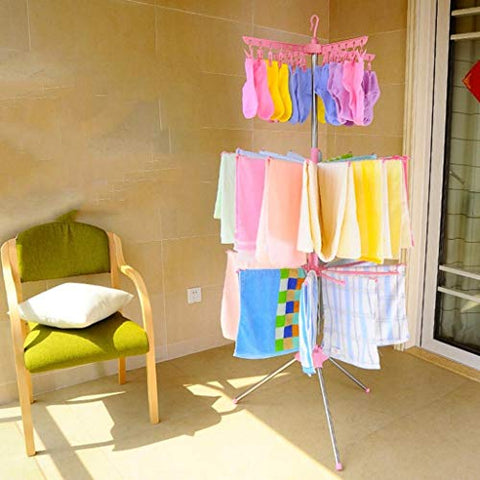 LE Baby Folding Sweater Drying Rack,Home Kids Clothes Hanger Floor Multilayer Newborn Diaper Shelf Foldable Baby Hanger C
