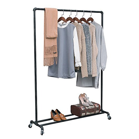 MBQQ Industrial Pipe Clothing Racks on Wheels,Heavy Duty Garment Racks Commercial Grade,Vintage Rolling Ballet Rack Clothes Display Rack Retail Display