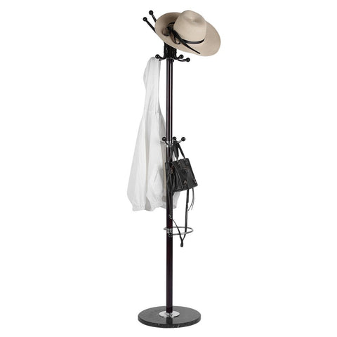 Homgrace Metal Coat Rack Hat Stand Tree Hanger Hall Umbrella Holder Hooks Round Base for Jacket Umbrella Tree Stand (BROWN)