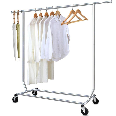 Camabel Clothing Garment Rack Heavy Duty Capacity 300 lbs Adjustable Rolling Commercial Grade Steel Extendable Hanger Drying Organizer Chrome Finish Storage Shelf With Wheels, load up to 300lbs