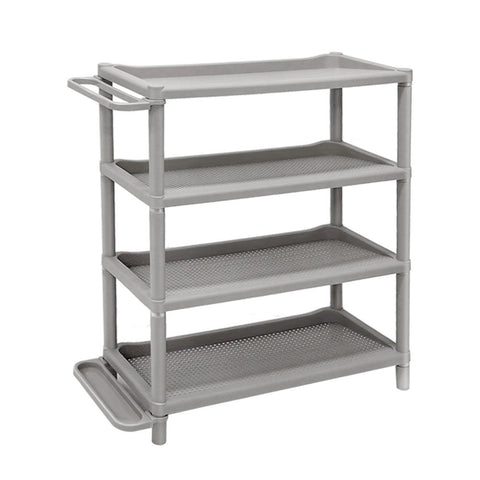 ISWEES Shoe Rack, 4-Tier Plastic Stackable Standing Organizer for Bathroom/Bedroom and Waterproof Storage No Tools Required Lightweight,L73 x W30 x H83 cm,Grey
