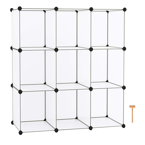 C&AHOME - 9 Cube Storage Organizer Closet Shelf DIY Bookcase Toy Rack, Translucent
