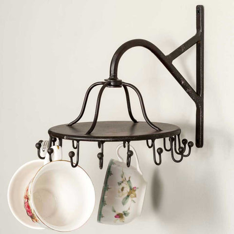 Colonial Tin Works 16 Hook Wall Mounted Spinning Rack for Jewelry Garments Belts Clothes Towels Kitchen Mugs Cups Cast Iron Vintage Inspired Rustic Farmhouse Style Decor Black