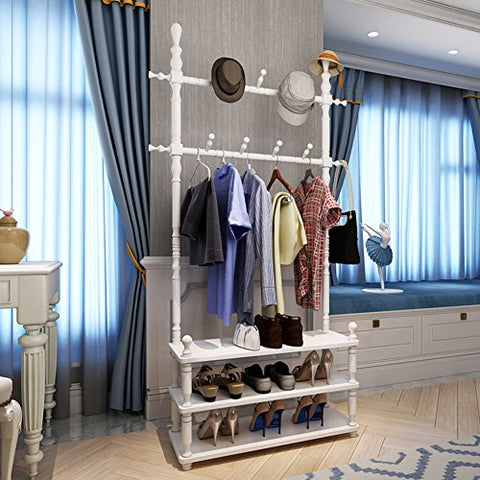 Multipurpose wooden coat and shoe rack, garment rack waterproof simple assemble coat racks hat bag rack floor standing coat rack storage bedroom living office cloakroom-B L80cmxW30cmxH180cm