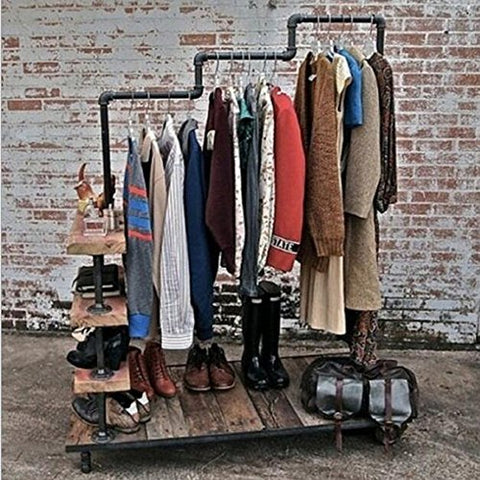 Shelves MEIDUO Hangers Clothing Rack Water Pipe Iron Solid Wood Clothing Display Stand L100W 40H160 CM