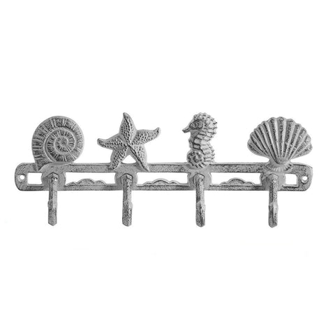 Comfify Vintage Seashell Coat Hook Hanger by Rustic Cast Iron Wall Hanger w/4 Decorative Hooks | Includes Screws and Anchors