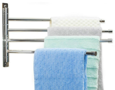 Swing Arm Towel Bar - Wall Mounted Stainless Steel Bathroom Towel Rack - Hanger Towel Holder Organizer - Perfect Towel Rack With 4 Arms - Polished Finish (10" X 17")