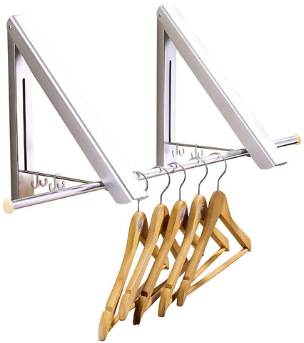 Seamaid Folding Wall Mounted Clothes Hanger - Collapsible Hidden Aluminum Clothes Drying Rack Space Savers - Easy Installation Home Storage Organizer Retractable Portable Coat Racks for Laundry Room