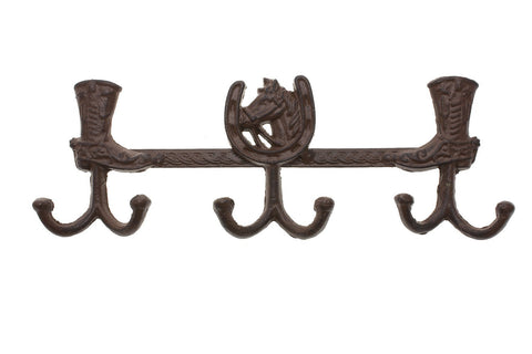 Cast Iron Country Style Towel Holder / Coat Hanger with 6 Hooks | Decorative Cast Iron Wall Hook Rack | 13.4x1.6x5" For Coats, Hats, Keys, Towels, Clothes, Aprons etc | Wall Mounted | With Screws And Anchors By Comfify (Rust Brown)