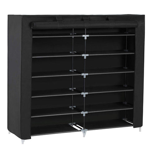 SONGMICS 7 Tiers Portable Shoe Rack Closet with Fabric Cover Shoe Storage Organizer Cabinet Black URXJ12H