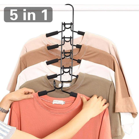 PUPOUSE Multi Layers Clothes Hangers - 5 in 1 Anti-Slip Sponge Metal Clothes Rack Multifunctional Closet Hanger Space Saving Organizer for Jacket Coat Sweater Skirt Trousers Shirt T-Shirt