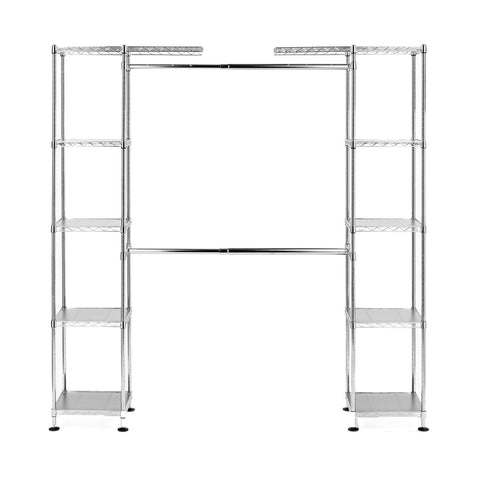 Seville Classics Double-Rod Expandable Clothes Rack Closet Organizer System, 58" to 83" W x 14" D x 72", UltraZinc