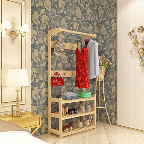 Multipurpose Wooden Coat And Shoe Rack, Garment Rack Waterproof Simple Assemble Coat Racks Hat Bag Rack Floor Standing Coat Rack Storage Bedroom Living Office Cloakroom-A L50cmxW35cmxH170cm