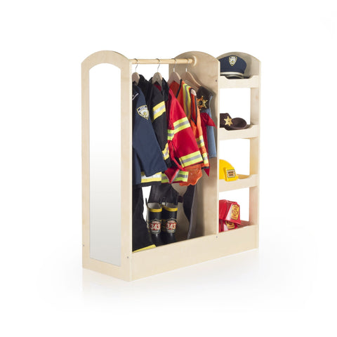 Guidecraft See and Store Dress-up Center - Natural: Armoire for Kids with Mirror & Shelves, Clothes Rack and Shoe Storage Dresser with Bottom Tray - Toddlers Room Furniture