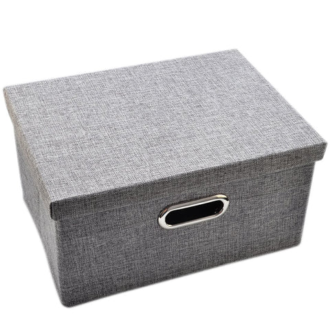 PeleusTech® Lidded Storage Bins, 13"x9"x7" Foldable Storage Box Thick Closet Bedroom Organization with Handle - Grey