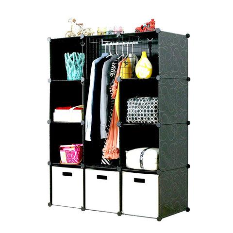 UNICOO - Multi Use DIY 12 Cube Organizer, Bookcase, Toy Organizer, Wardrobe Closet, Storage Cabinet (Black-Deeper Cube)