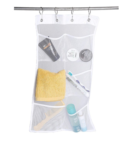 Bath Mesh Organizer With 6 Pockets.okroo Shower Hanging Organizer.Perfect For Bathroom Accessoires, Bath Toy Storage,Camping,Trip (4 Rings and 2 Suction Cups Included)