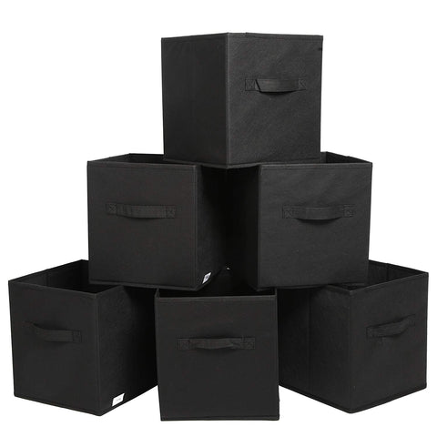 Finnhomy Foldable Storage Cube Fabric Basket Bins Cloth Folding Box Closet Drawers Container Dresser Basket Organizer Shelf Collapsible for Underwear Sock Bra Tight Kids Toy Set of 6 Brown/Black/Gray