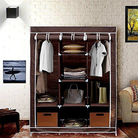 ADA Handicraft Collapsible Portable Foldable Almirah Wardrobe Closet Storage Organizer Wardrobe Clothes Rack with Shelves - Multi Color (Need to Be Assembled)